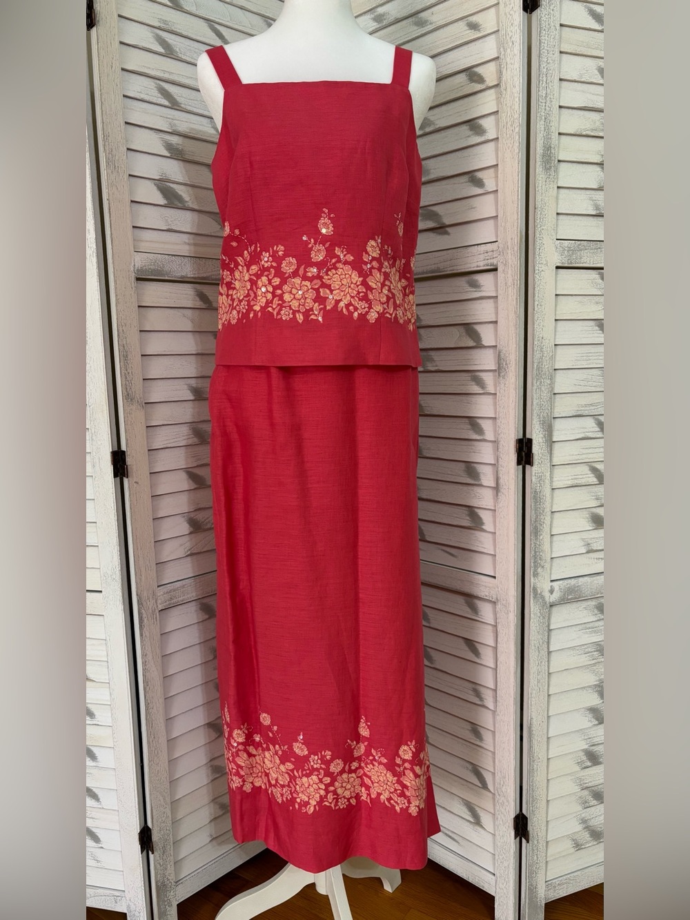 Ann Taylor Coral-Red Linen Blend Top and Skirt